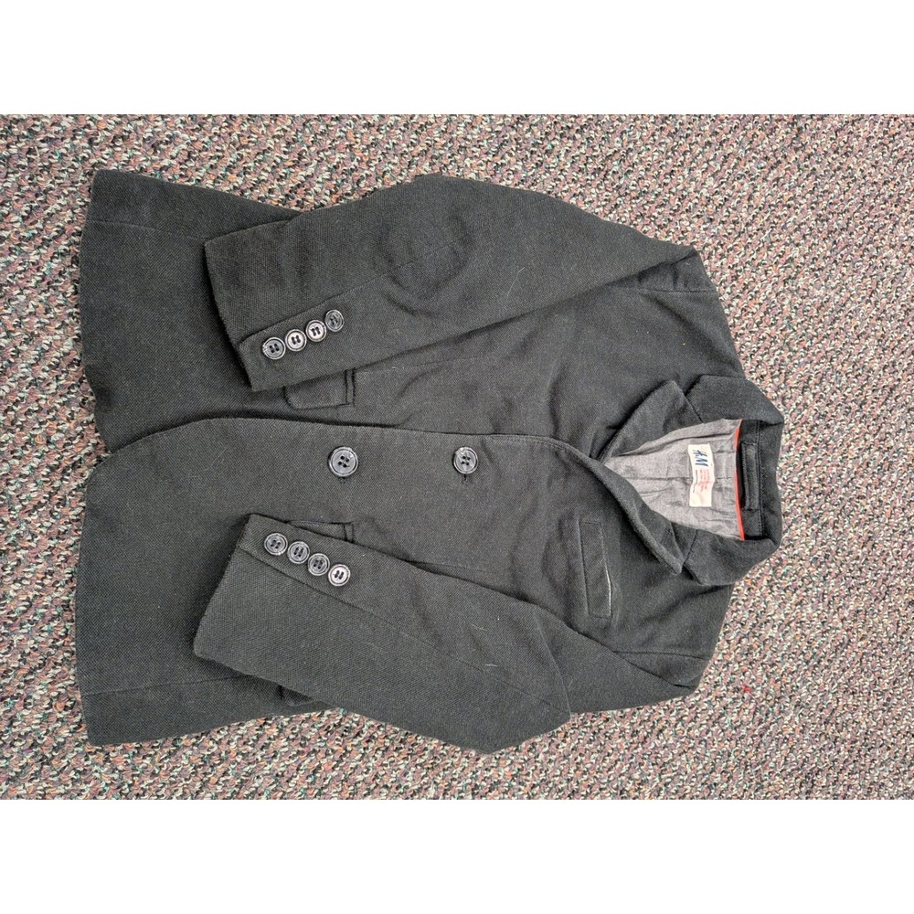 HM Boys Black Textured Knit Blazer Jacket Size 3-4Y Elbow Patches Formal Coat